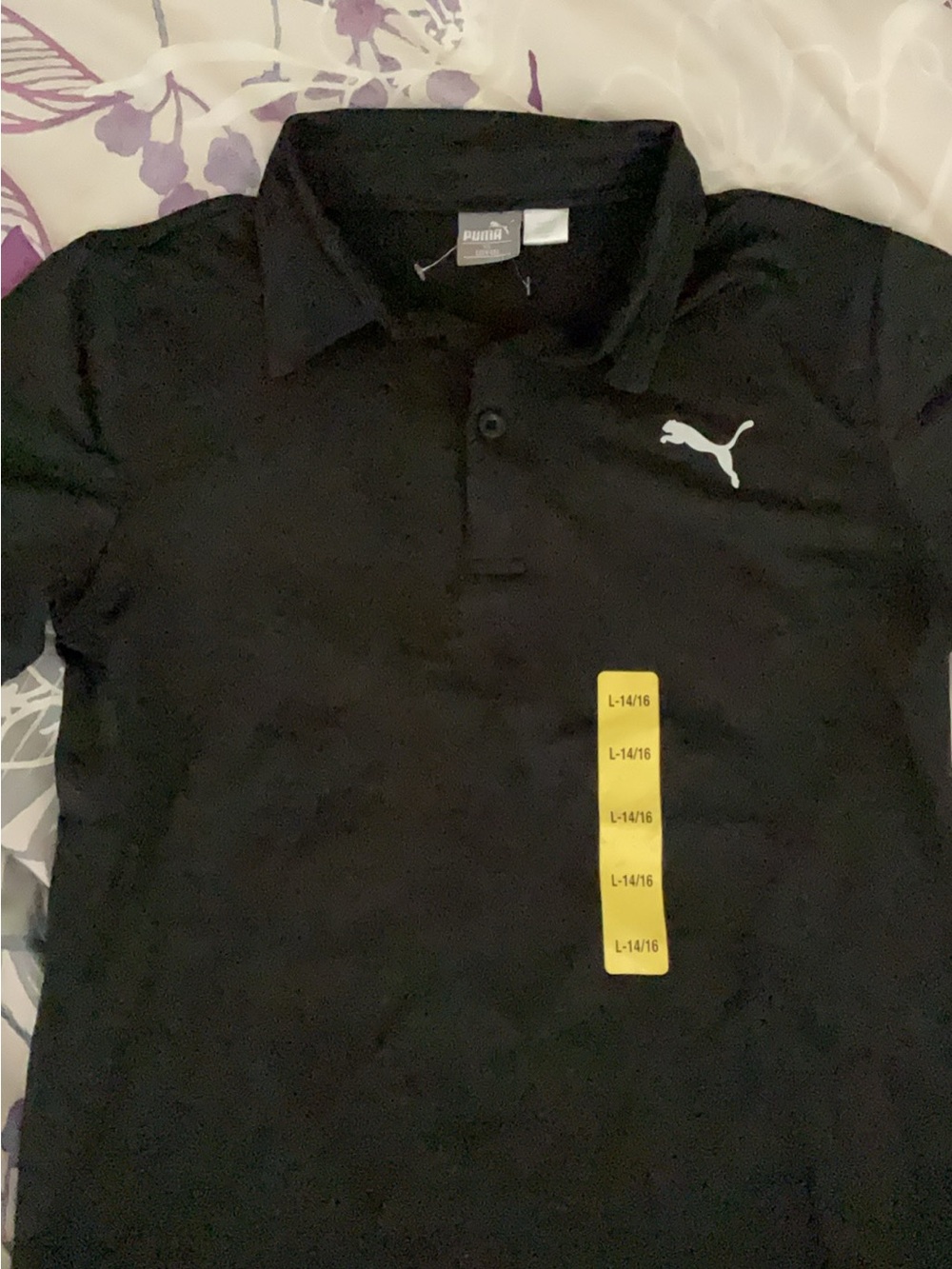 Puma Black Polo with White Puma Cat Logo